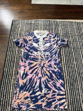 adidas Tie-Dye Tee Dress in Navy Pink Peach